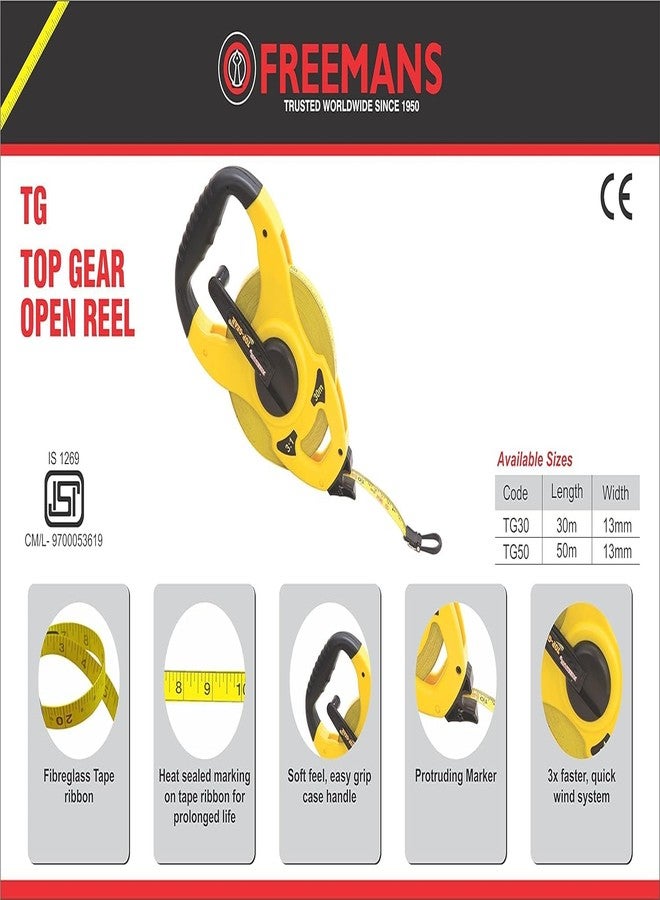 FREEMANS Top Gear Fibreglass Open Reel Tape -30m/100ft With Unbreakable ABS case || Protruding Marker || Geared Mechanism - 3x Faster Winding and Soft Grip PVC Handle - Image 5